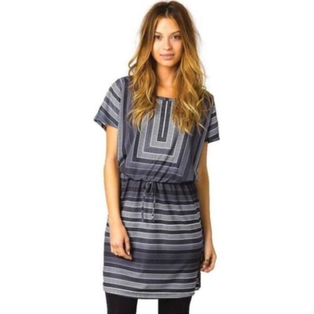 Prana Small S Black Gray Geometric Print Drawstring Waist Pullover‎ Lindy Dress